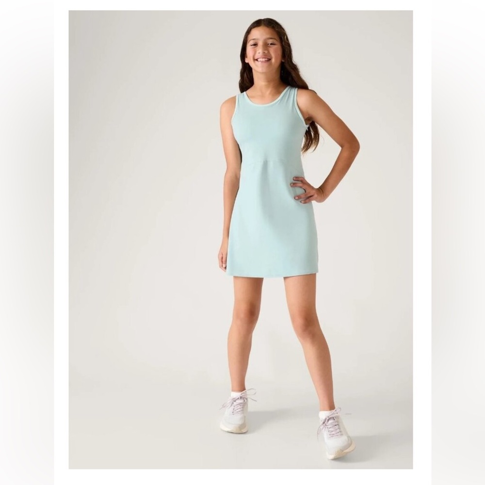 Athleta Girl Chit Chat Sleeveless Tennis Dress Dawn Blue/Green w/Shorts/ Pockets